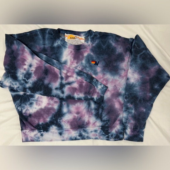 Aviator Nation Tie Dye Cropped Crewneck Sweatshirt XS Made in USA - Picture 3 of 7